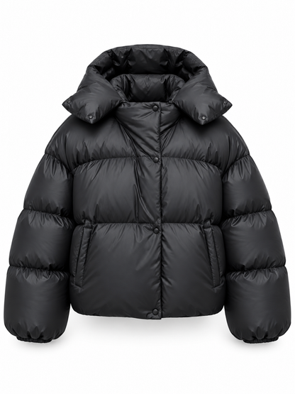 Black Hooded Puffer Jacket product view