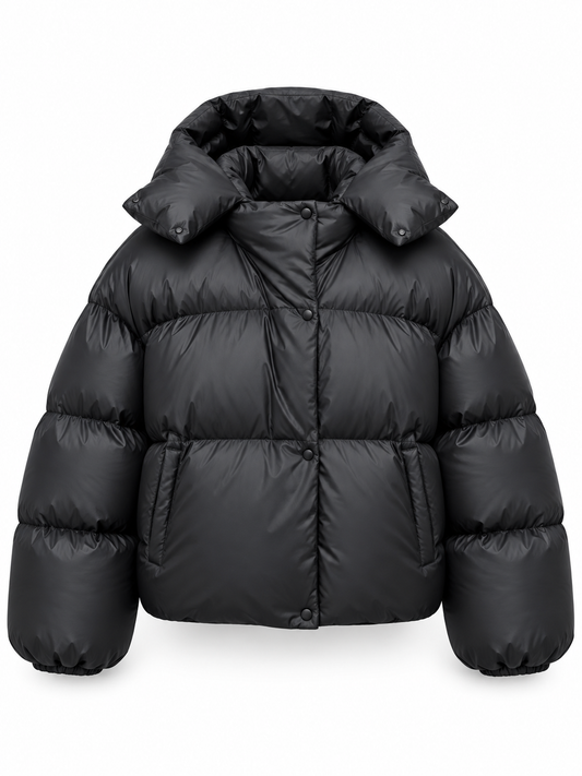 Black Hooded Puffer Jacket product view