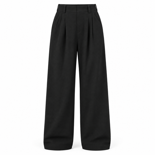 Black Lightweight Wide-Leg Trousers product view