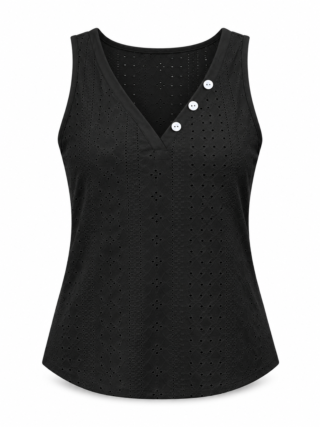Black Eyelet Button Tank Top product view