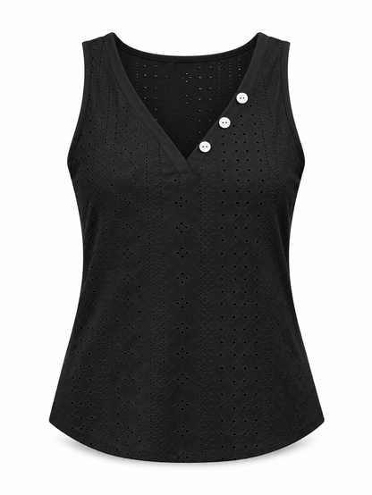 Black Eyelet Button Tank Top product view