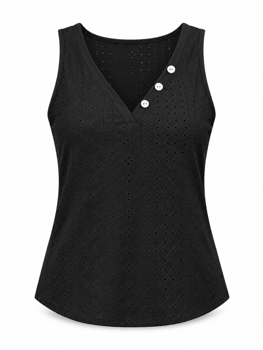 Black Eyelet Button Tank Top product view