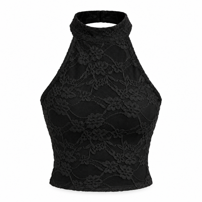 Black Lace Halter Crop Top product view