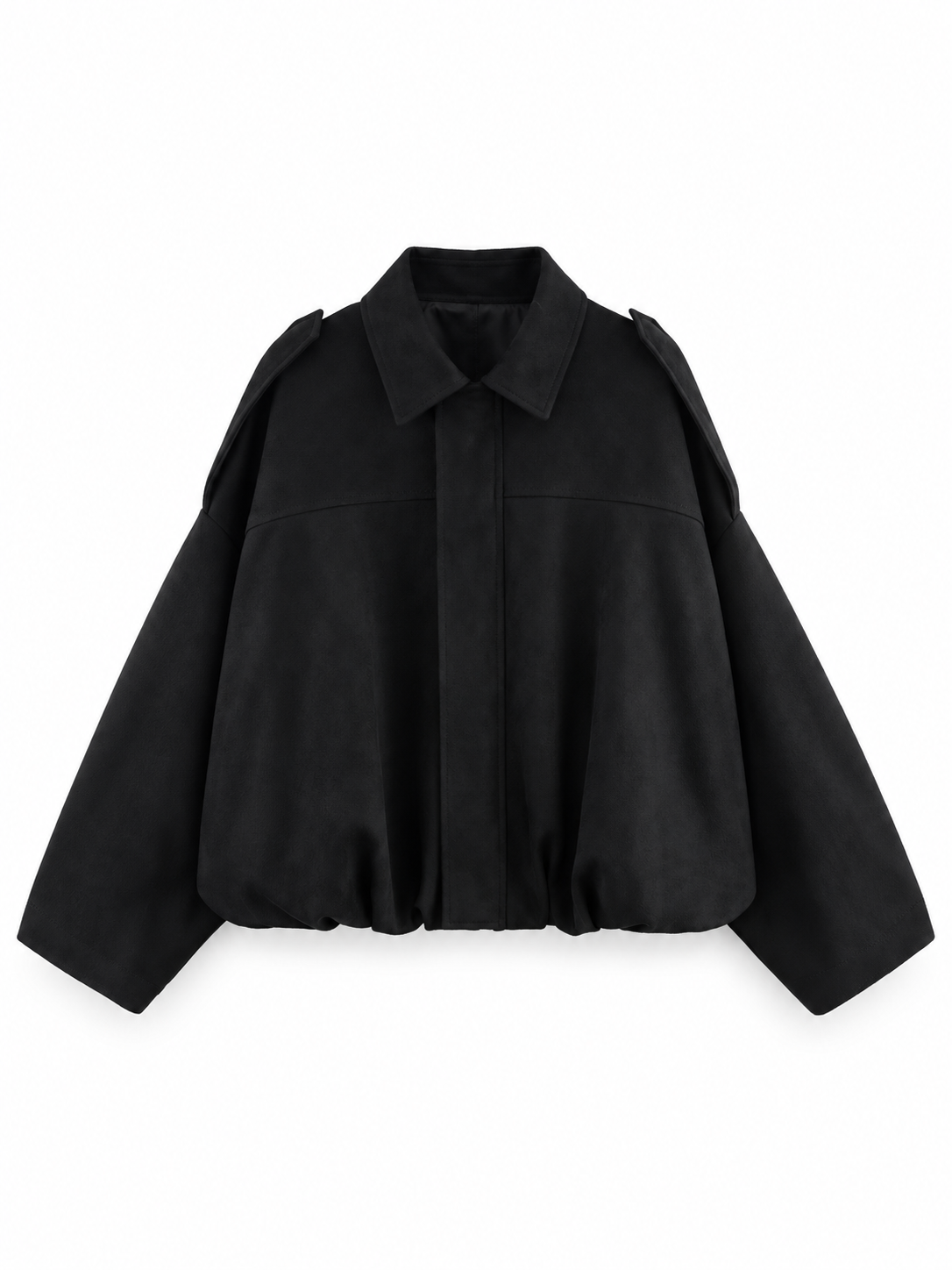 Black Oversized Suede-Effect Bomber Jacket product view