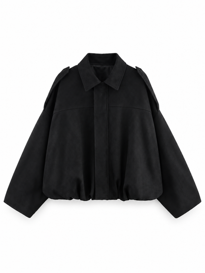 Black Oversized Suede-Effect Bomber Jacket product view