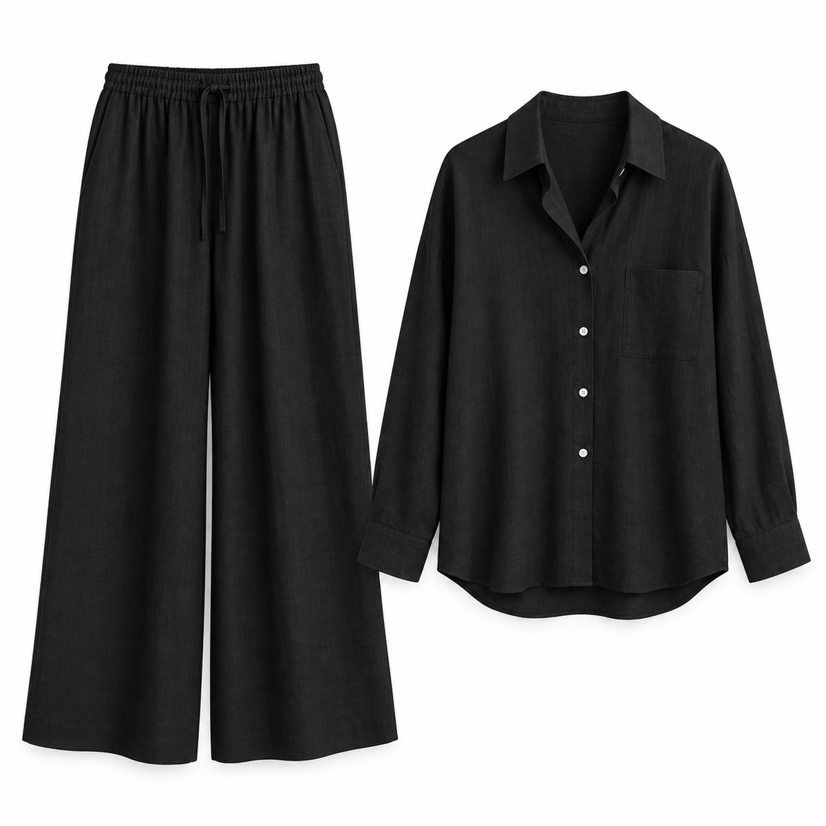 Black Relaxed Linen Shirt & Trouser Set product view