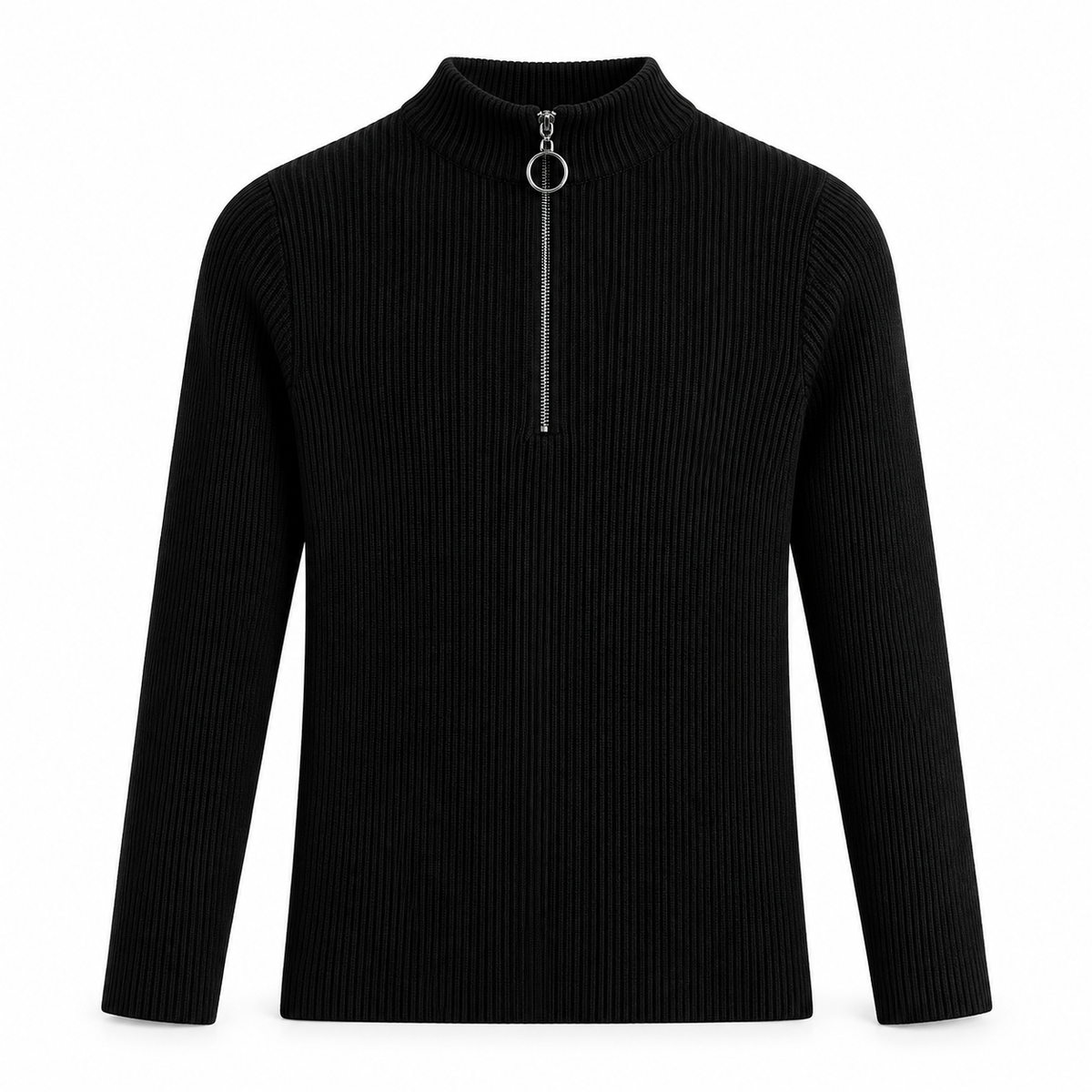 Black Zip-Neck Knit Sweater product view