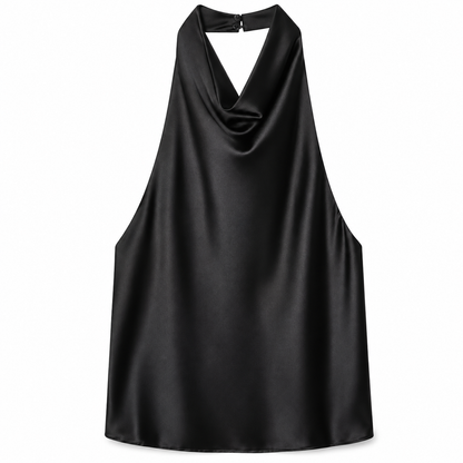 Black Satin Halter Top product view
