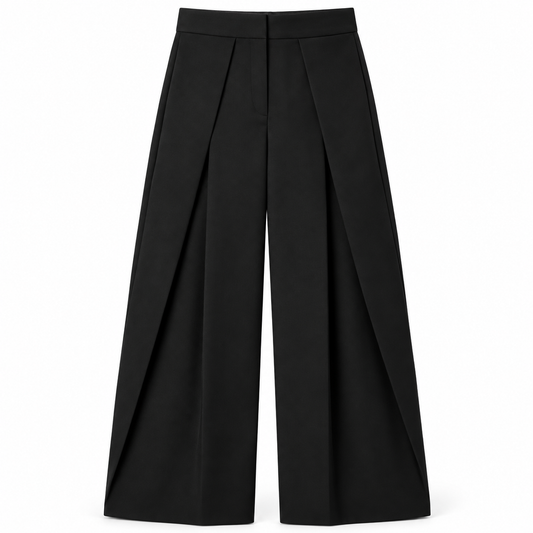 Black Pleated Wide-Leg Trousers product view