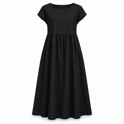 Relaxed Linen-Blend Midi Dress