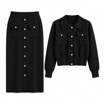 Black Ribbed Knit Skirt Set product view
