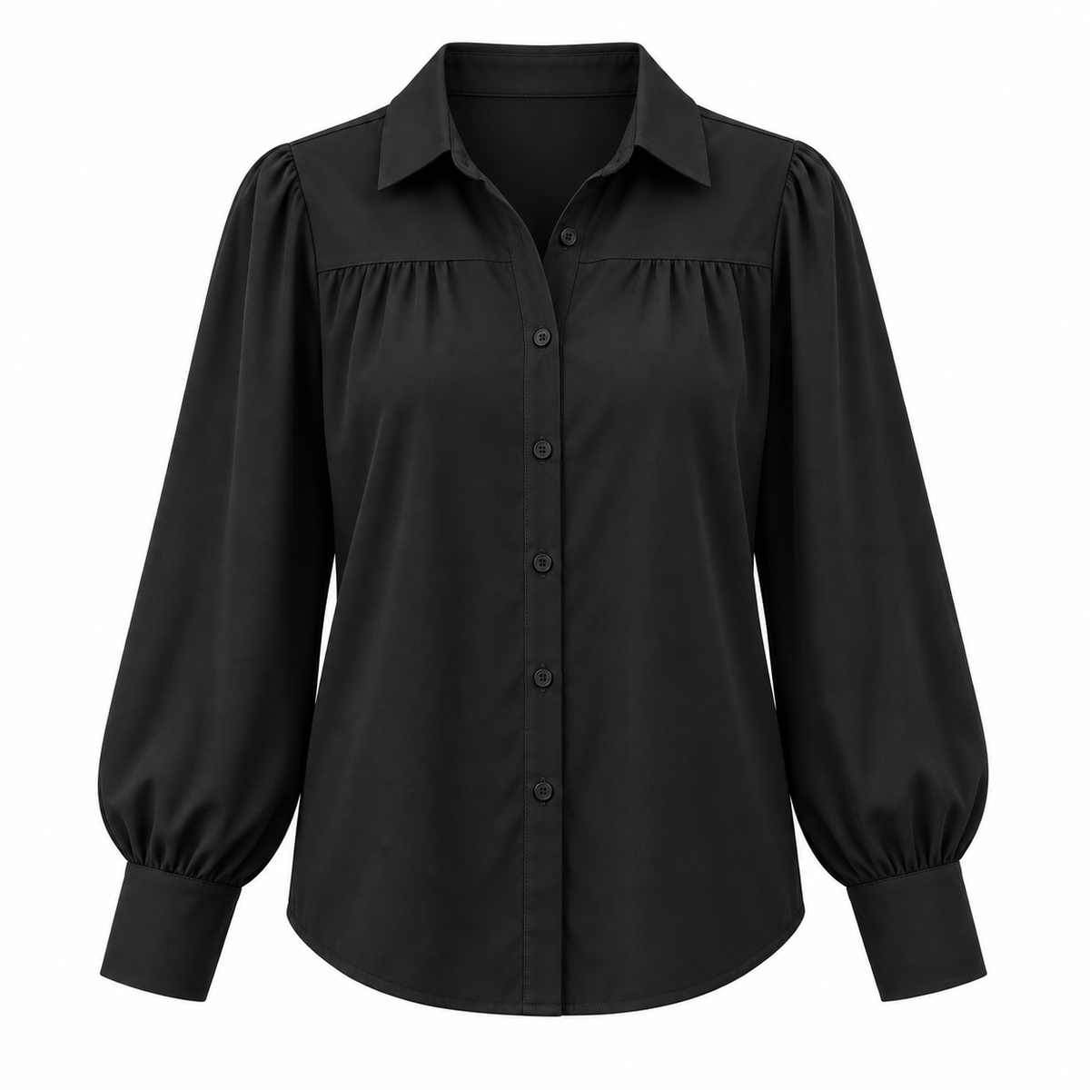Lantern-Sleeve Button Blouse