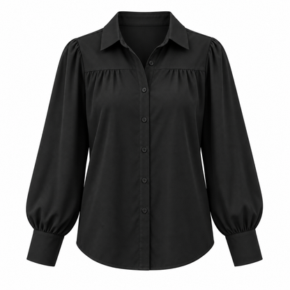 Lantern-Sleeve Button Blouse