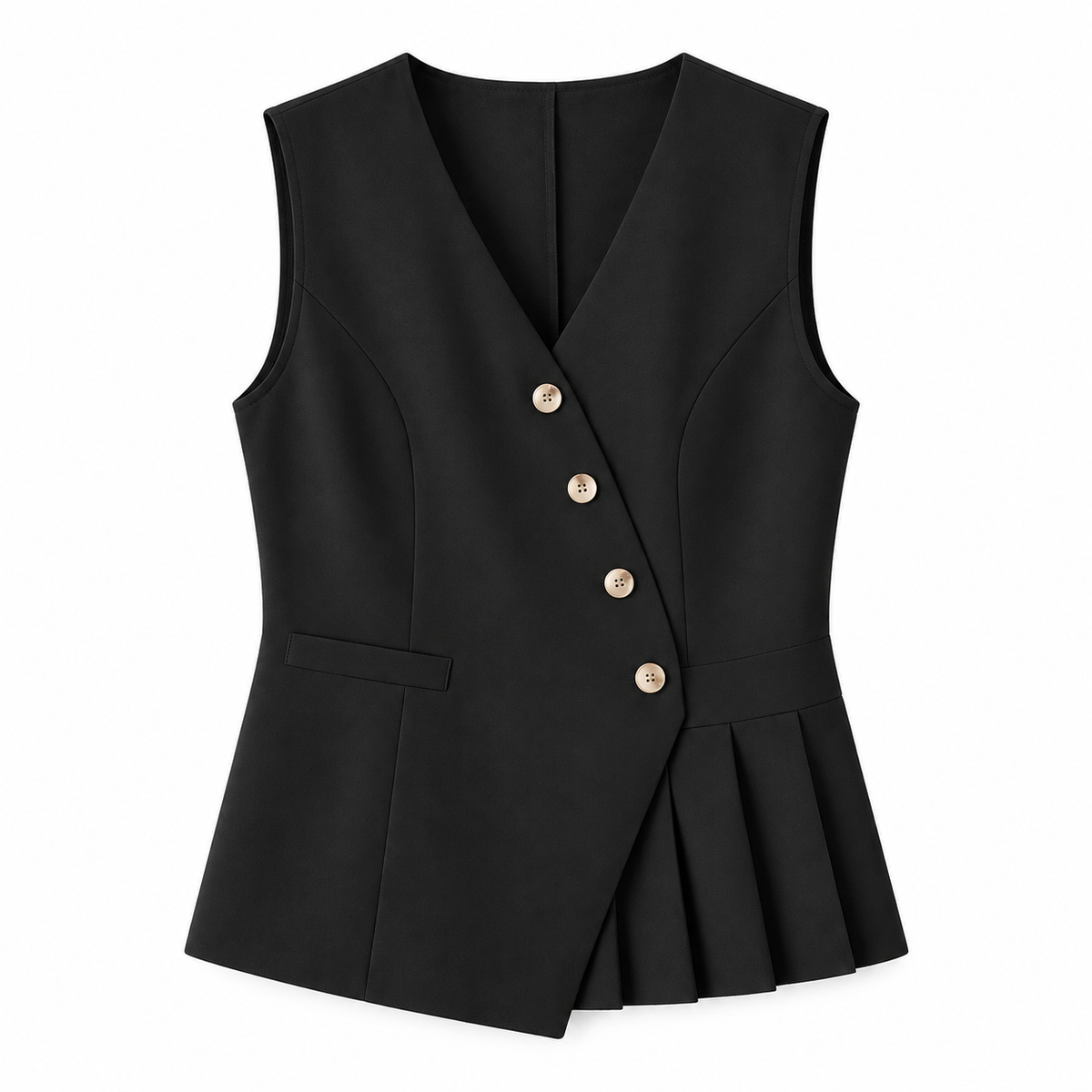 Black Pleated V-Neck Waistcoat product view