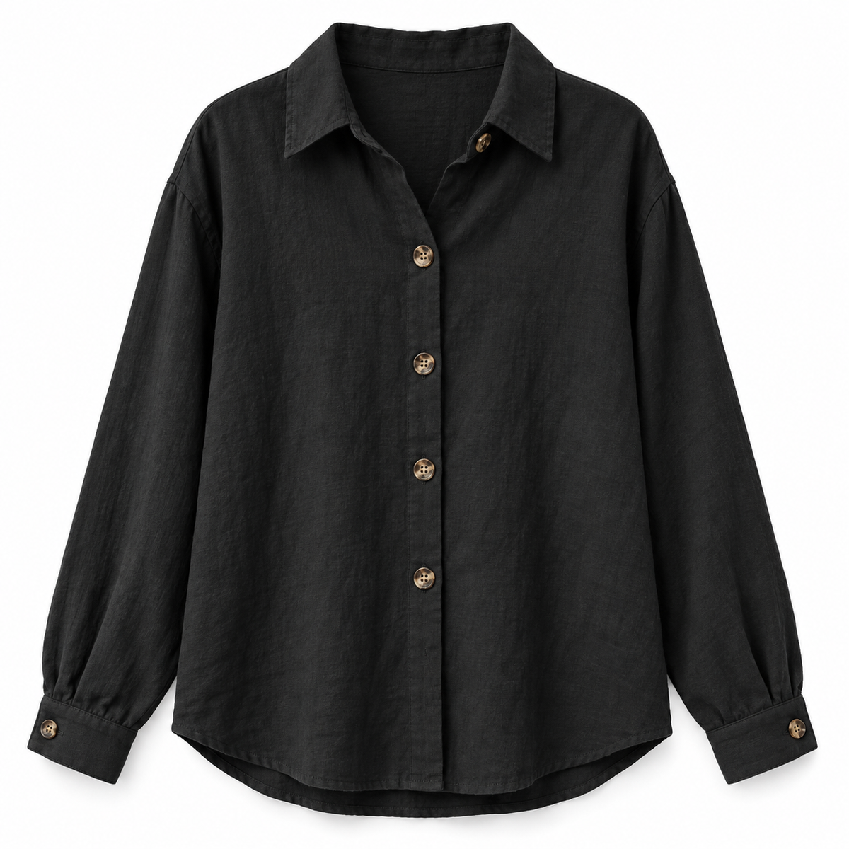 Black Relaxed Cotton-Linen Long-Sleeve Shirt product view