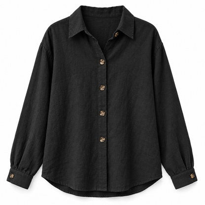 Black Relaxed Cotton-Linen Long-Sleeve Shirt product view