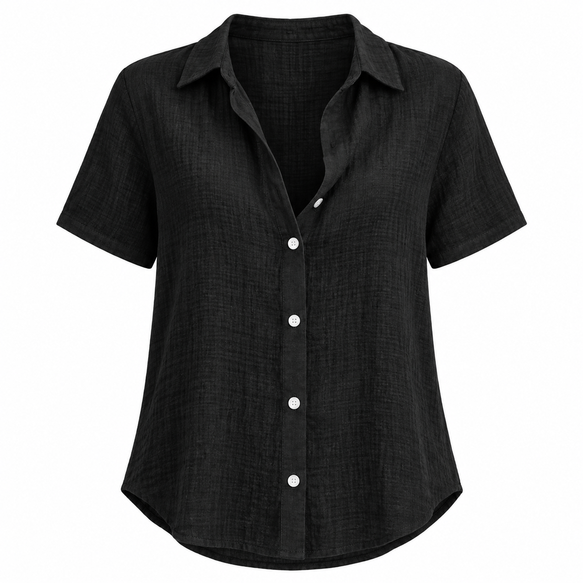 Black Relaxed V-Neck Summer Blouse product view