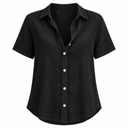 Black Relaxed V-Neck Summer Blouse product view