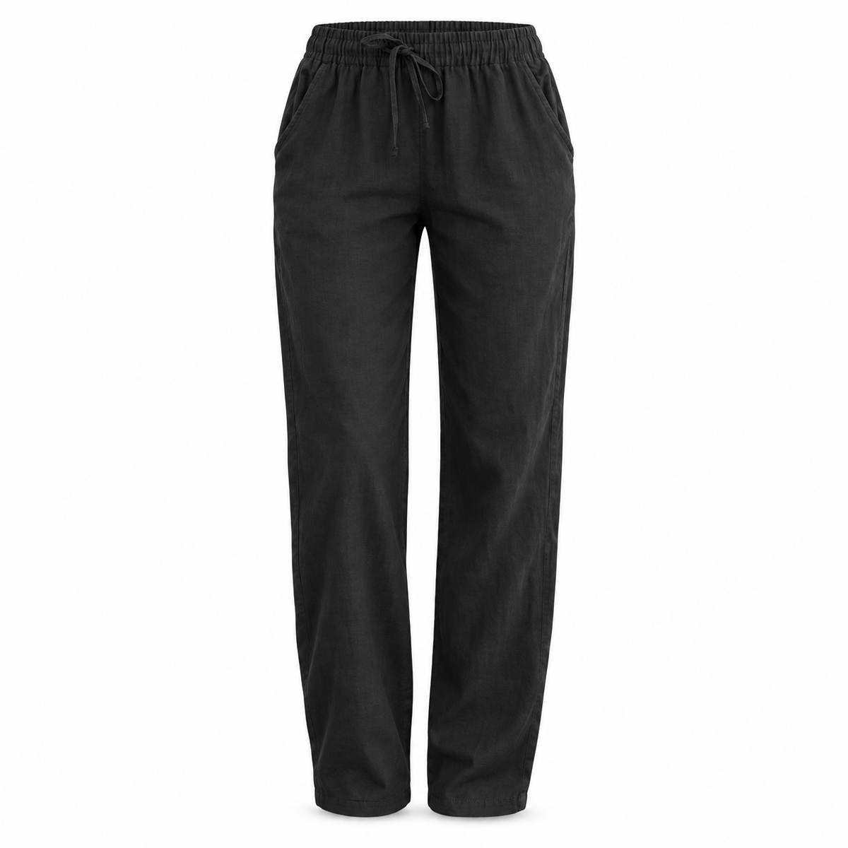 Black Linen-Blend Drawstring Trousers product view