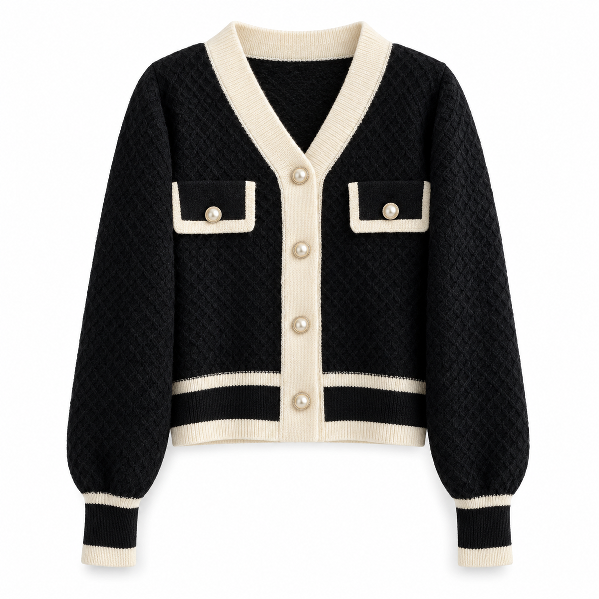 Black Relaxed Button Knit Cardigan product view