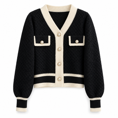 Black Relaxed Button Knit Cardigan product view