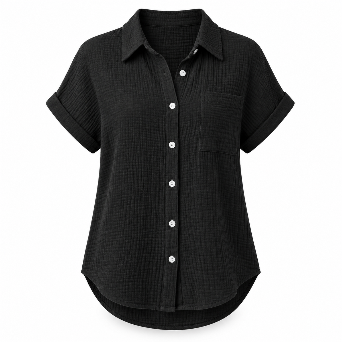 Black Relaxed Cotton-Blend Short-Sleeve Shirt product view