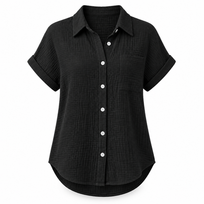 Black Relaxed Cotton-Blend Short-Sleeve Shirt product view