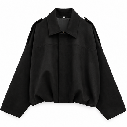 Black Cropped Suede-Effect Bomber Jacket product view