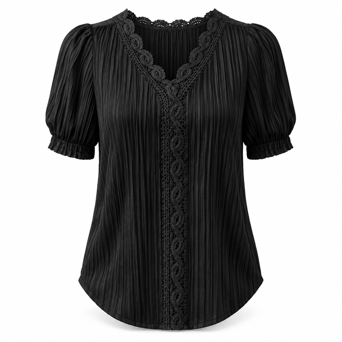 Lace-Trim V-Neck Blouse