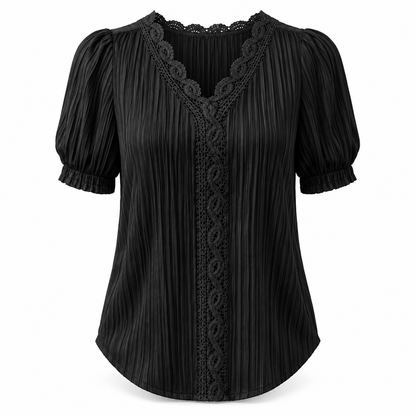Lace-Trim V-Neck Blouse