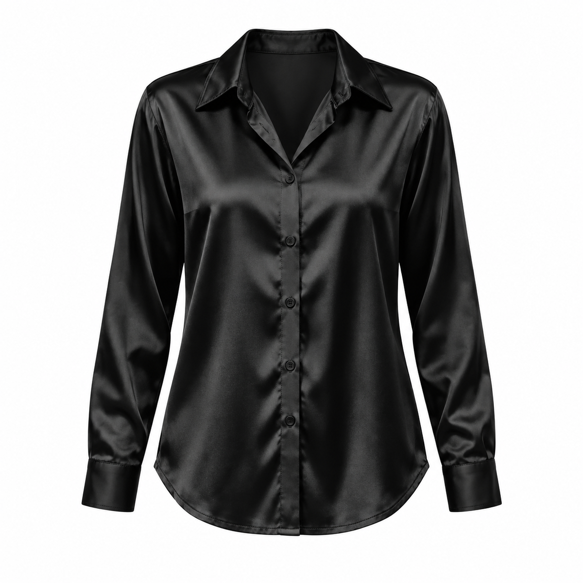 Black Satin-Look Long-Sleeve Shirt product view