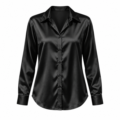 Black Satin-Look Long-Sleeve Shirt product view