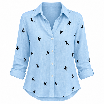 Blue bird Relaxed Long-Sleeve Button Shirt product view