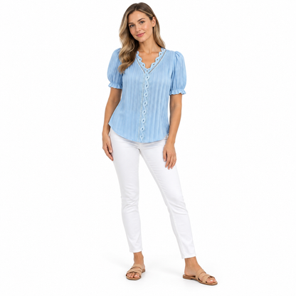 Lace-Trim V-Neck Blouse