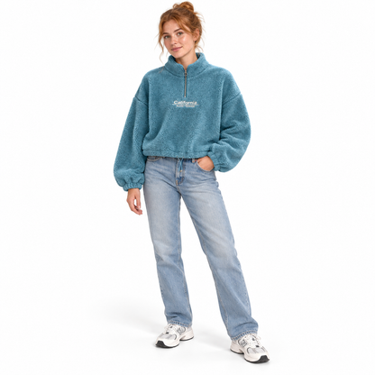 Cropped Fleece Zip Sweatshirt