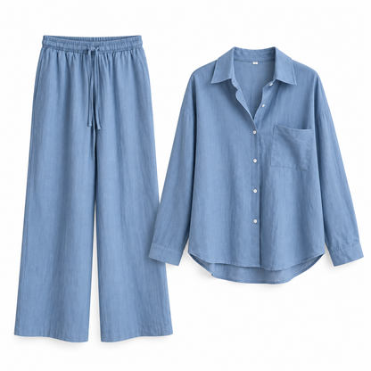 Blue Relaxed Linen Shirt & Trouser Set product view