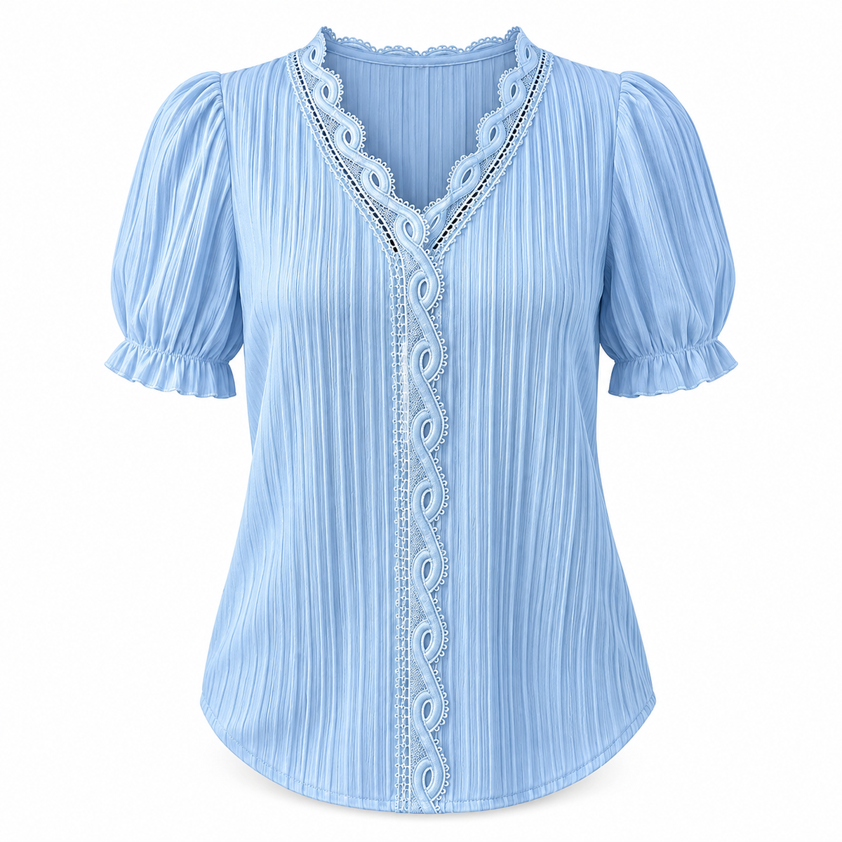 Lace-Trim V-Neck Blouse