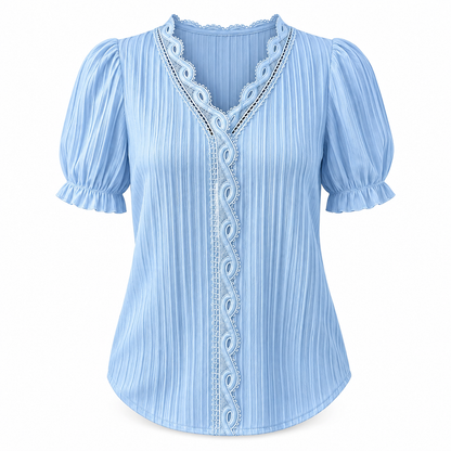 Lace-Trim V-Neck Blouse