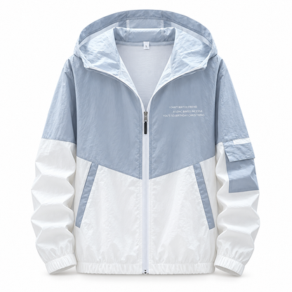 Blue white Lightweight Hooded Windbreaker product view