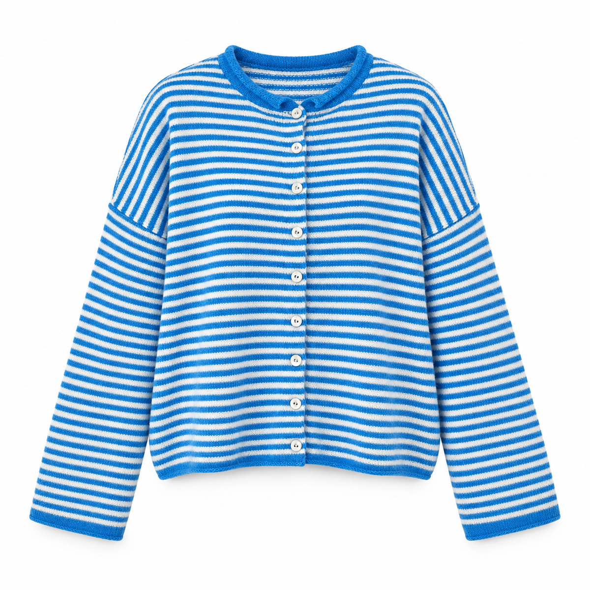 Blue white stripe Striped Button Knit Cardigan product view