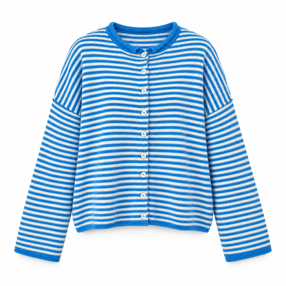 Blue white stripe Striped Button Knit Cardigan product view