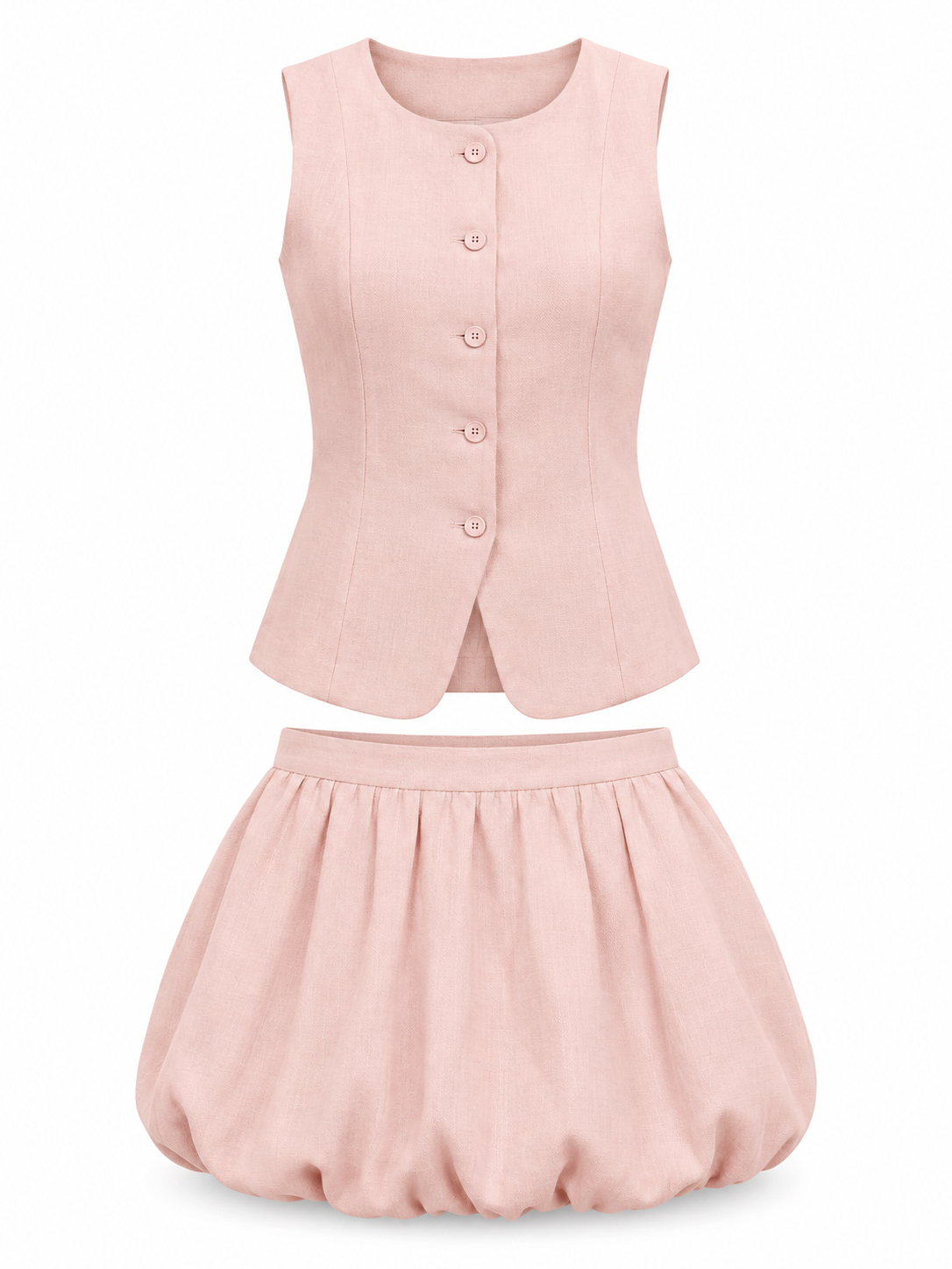 Blush pink Cotton Vest & Skirt Set product view