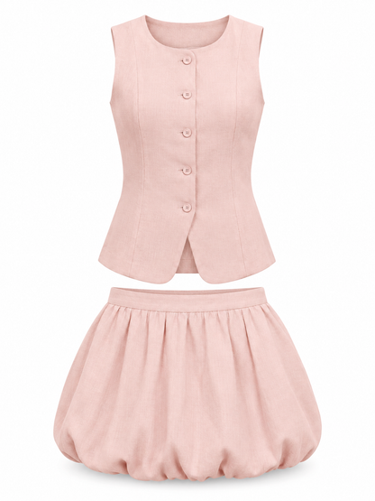 Blush pink Cotton Vest & Skirt Set product view