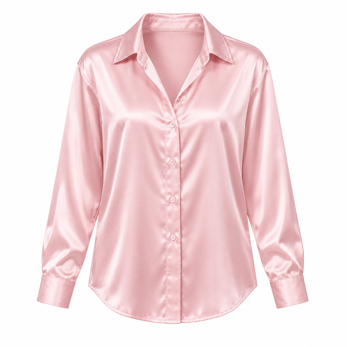 Blush Satin-Look Long-Sleeve Shirt product view