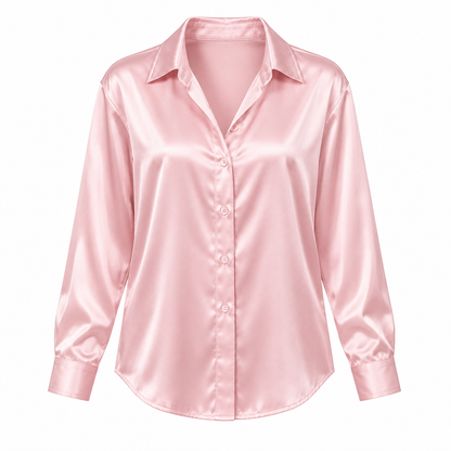 Blush Satin-Look Long-Sleeve Shirt product view