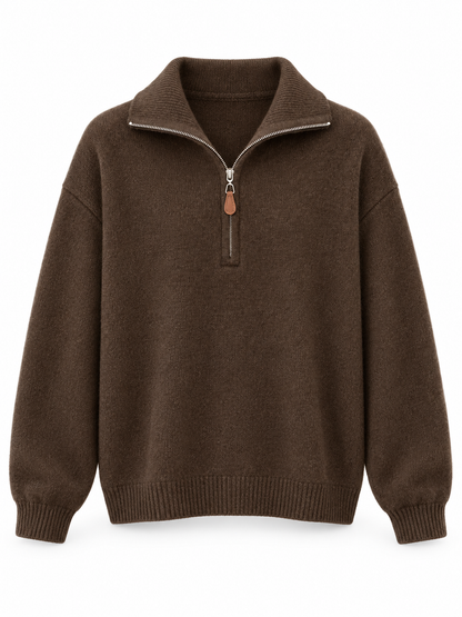 Brown Half-Zip Knit Sweater product view