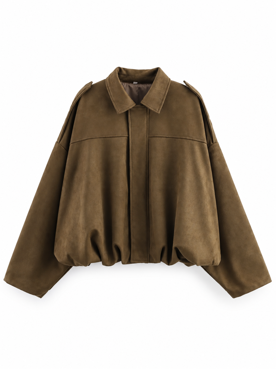 Brown Oversized Suede-Effect Bomber Jacket product view