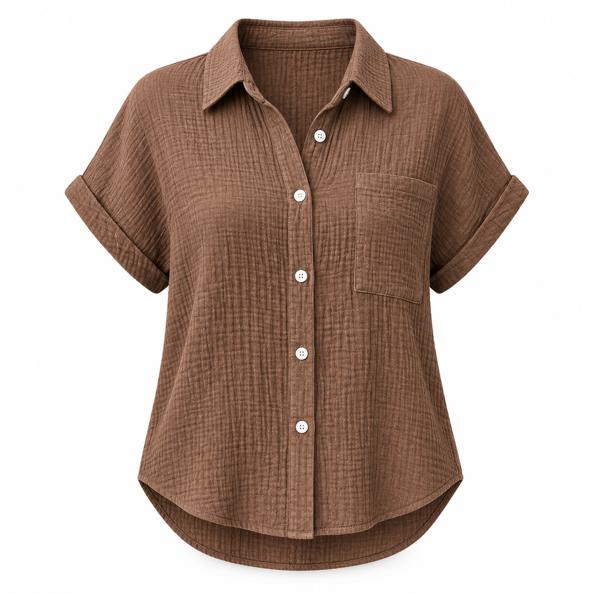 Brown Relaxed Cotton-Blend Short-Sleeve Shirt product view