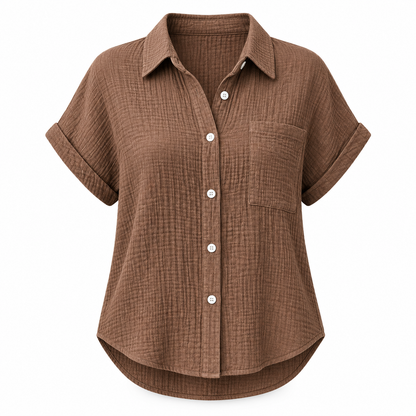 Brown Relaxed Cotton-Blend Short-Sleeve Shirt product view