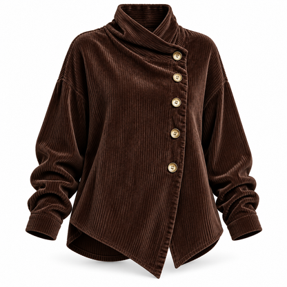 Asymmetrische Cordbluse mit Knöpfen